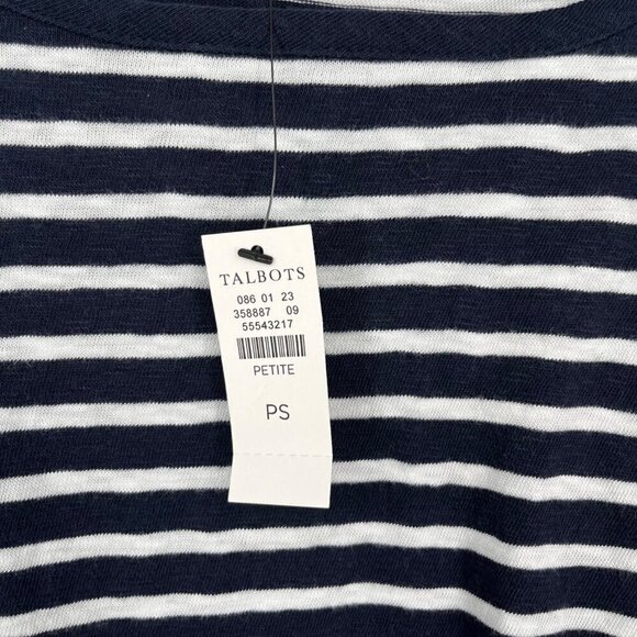 Talbots Stripe Belted Knit Shift Dress Size SP Navy Blue White Nautical Slub NEW - Picture 5 of 12